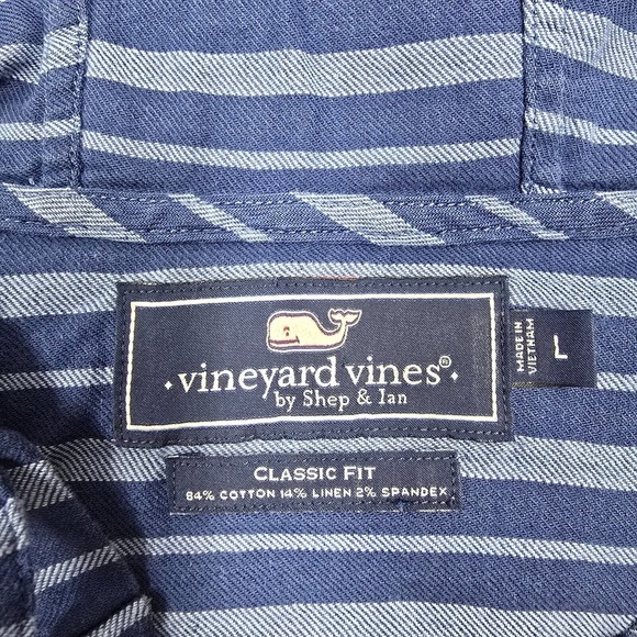 Vineyard Vines Stripe Hooded Linen Shirt Mens L‎ Blue Coastal Ease Pullover - Picture 4 of 10